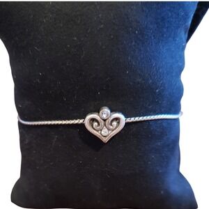 Brighton Heart Bolo‎ Bracelet Adjustable Slider Silver Tone Rhinestone Jewelry